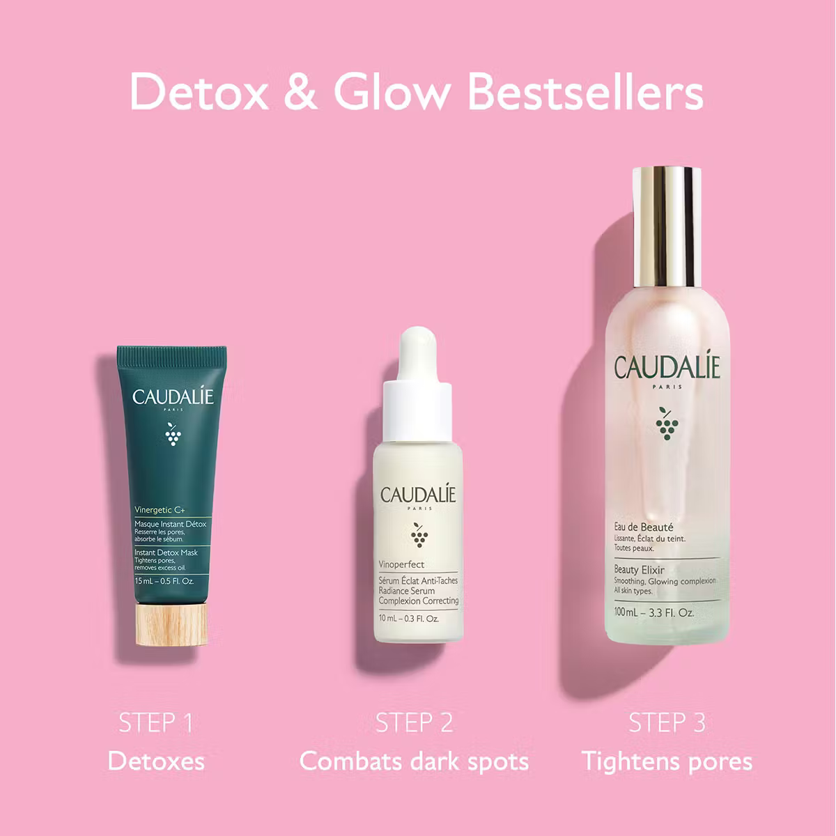 CAUDAlIE - Beauty Elixir Detox & Glow Bestsellers Trio
