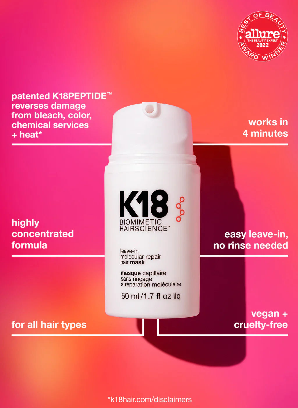 K-18 full-size leave-in molecular repair hair mask - 50 Ml